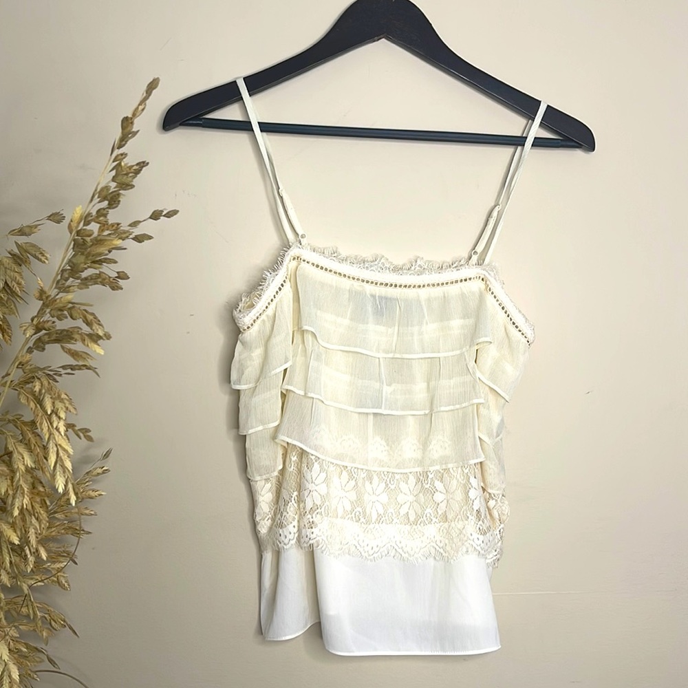 American Eagle Outfitters Light Summer Spaghetti Strap Ruffle LaceTop
